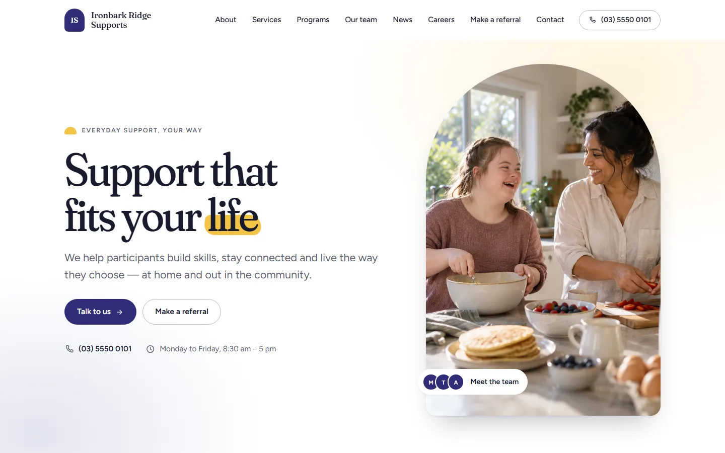 The Solstice website design on a desktop: the home page of a made-up practice