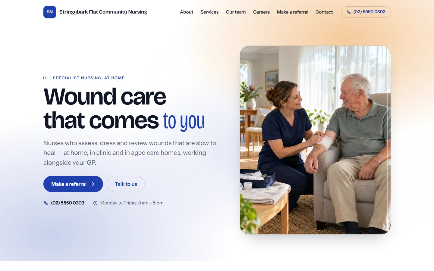 The Mend website design on a desktop: the home page of a made-up practice