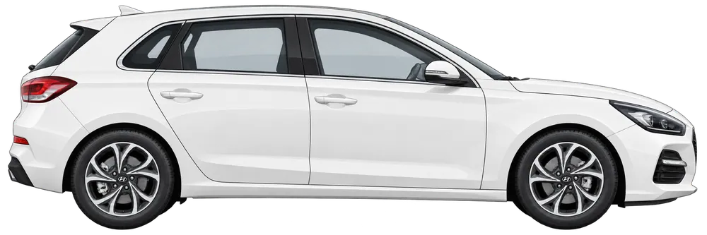 A white hatchback, side on