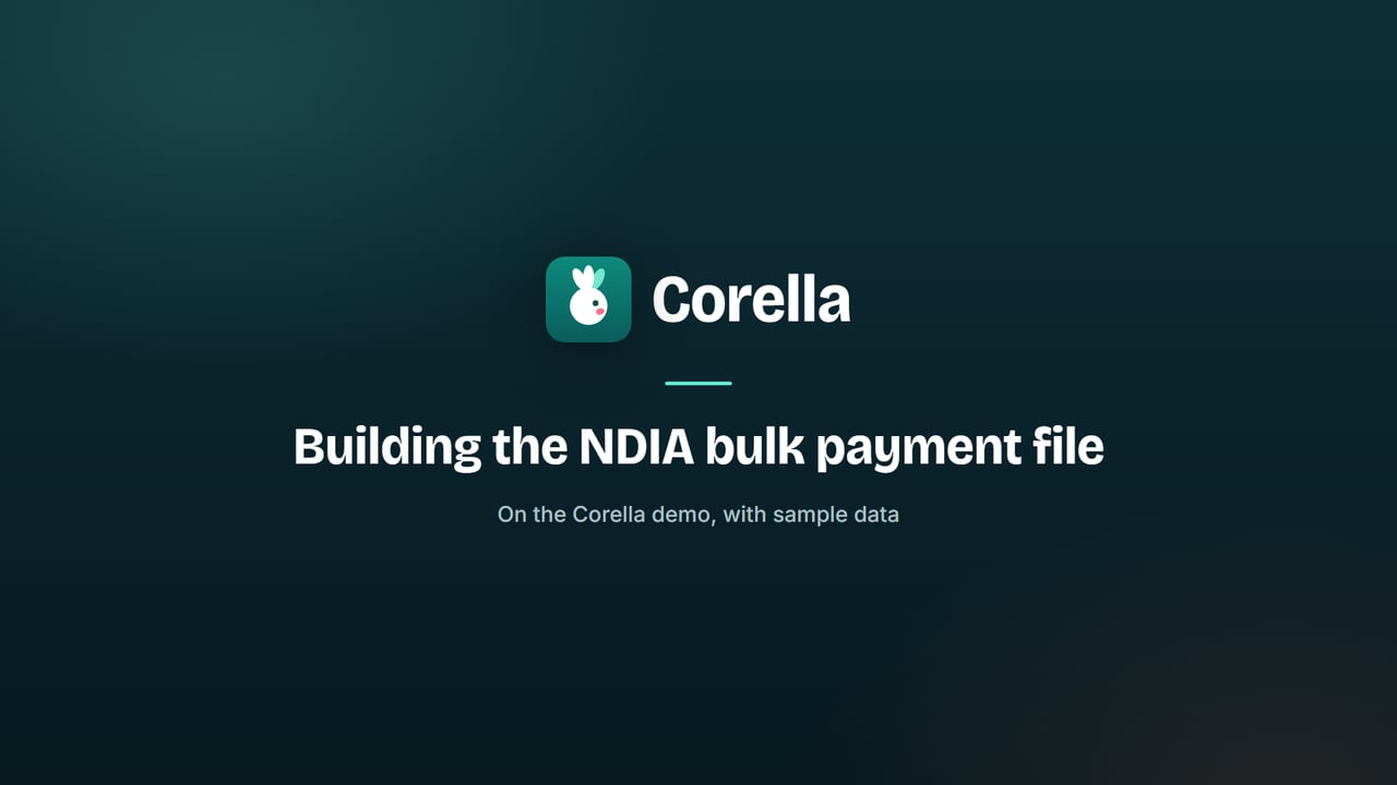 The video's title card: Building the NDIA bulk payment file