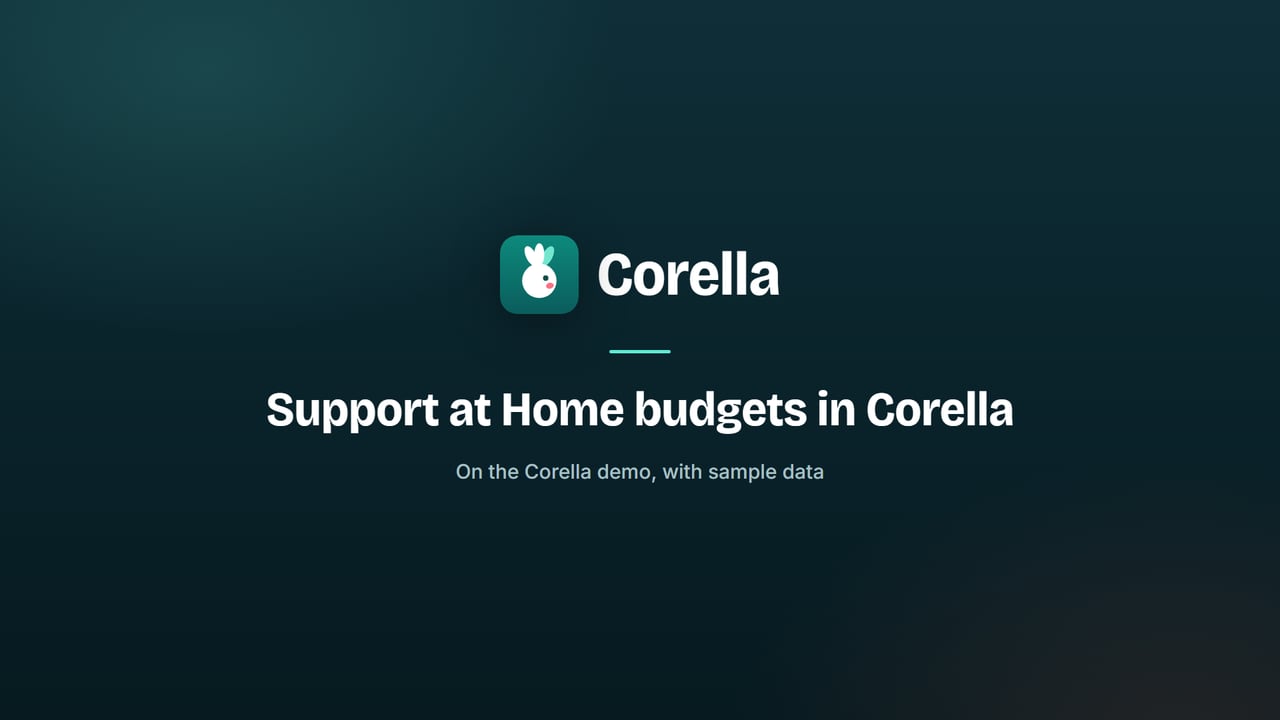 The video's title card: Support at Home budgets in Corella